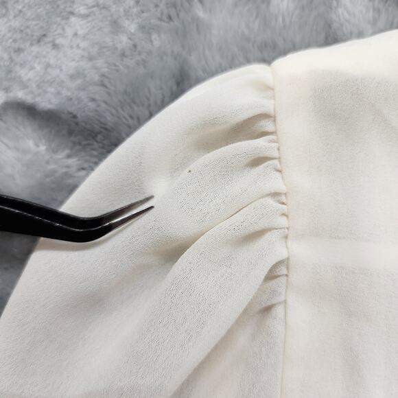 Vintage 80s Lisa Evans Top Women 10 Ivory Chiffon High Neck Lace Overlay Western - Picture 5 of 10